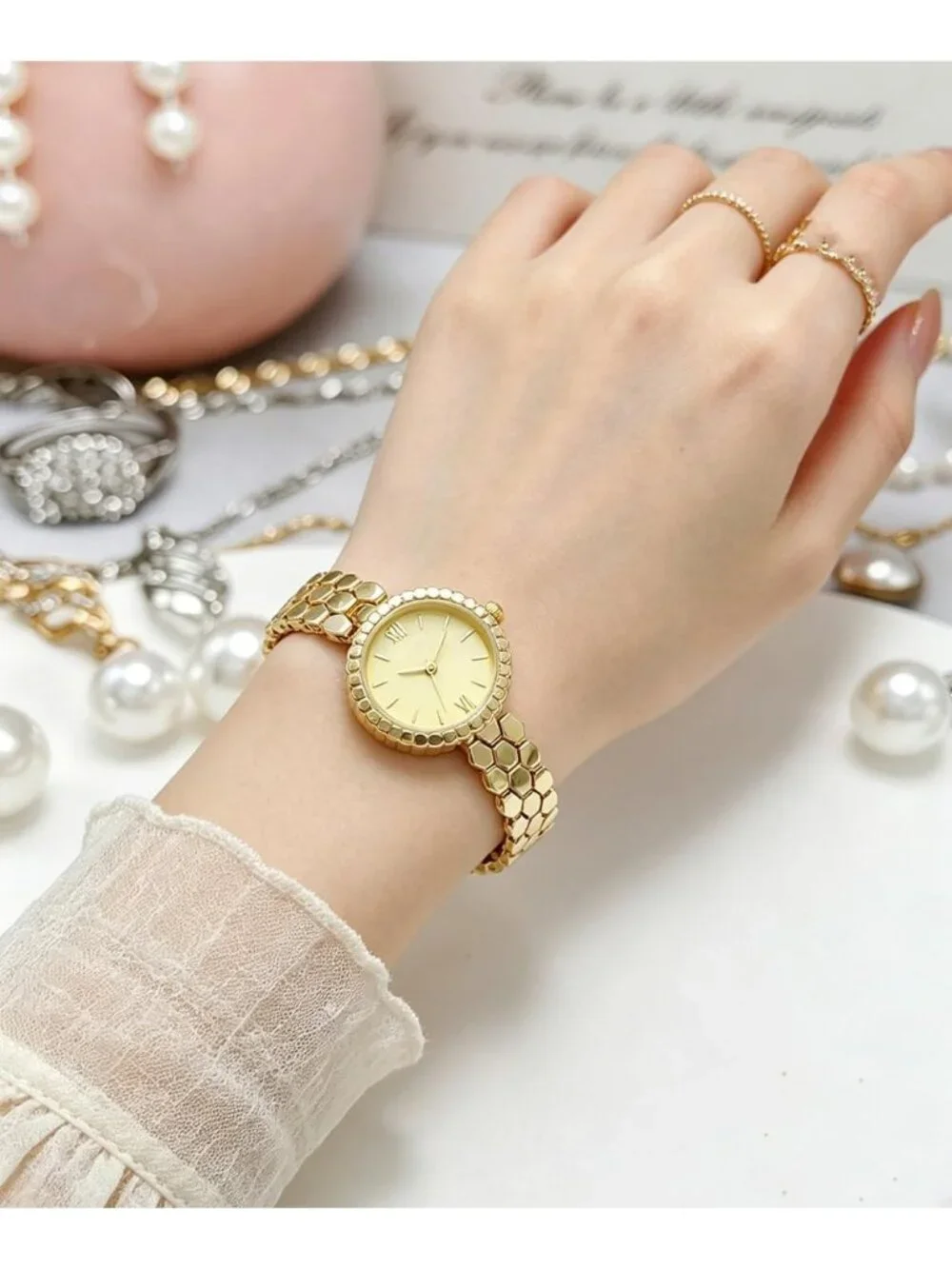 Women's Gold Small Vintage Bracelet Analog Waterproof Stainless Steel Band Watch